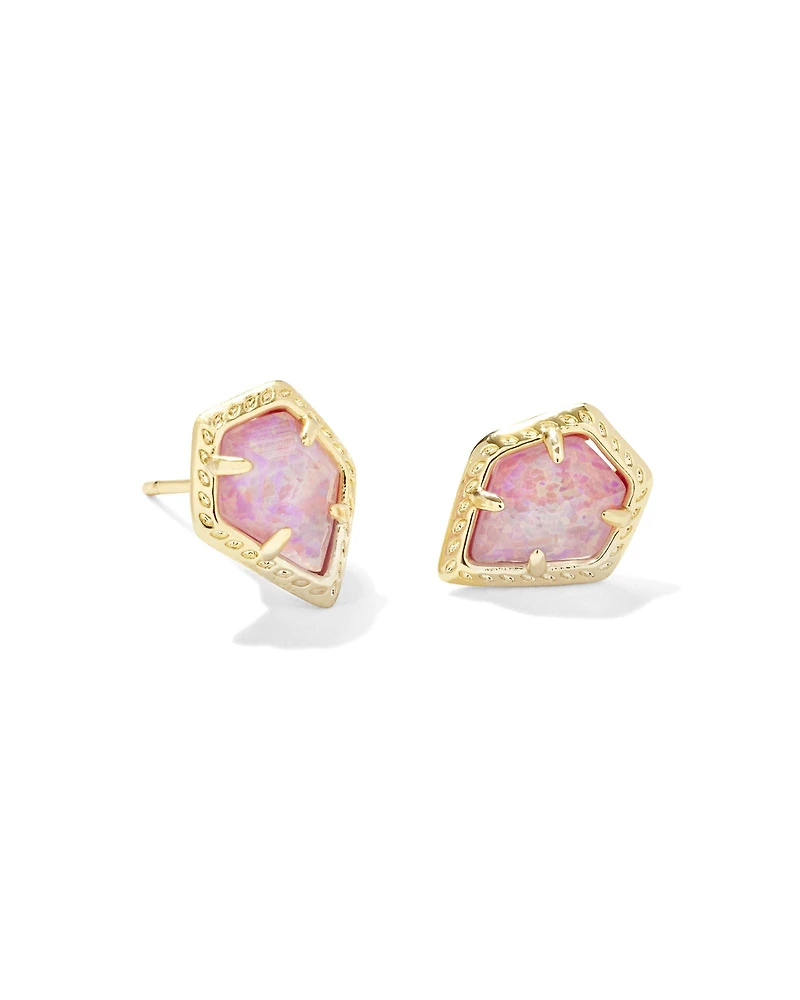 Framed Gold Tessa Stud Earrings in Luster Rose Pink Lab Grown Opal