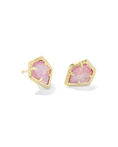 Framed Gold Tessa Stud Earrings in Luster Rose Pink Lab Grown Opal