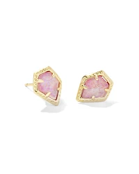 Framed Gold Tessa Stud Earrings in Luster Rose Pink Lab Grown Opal