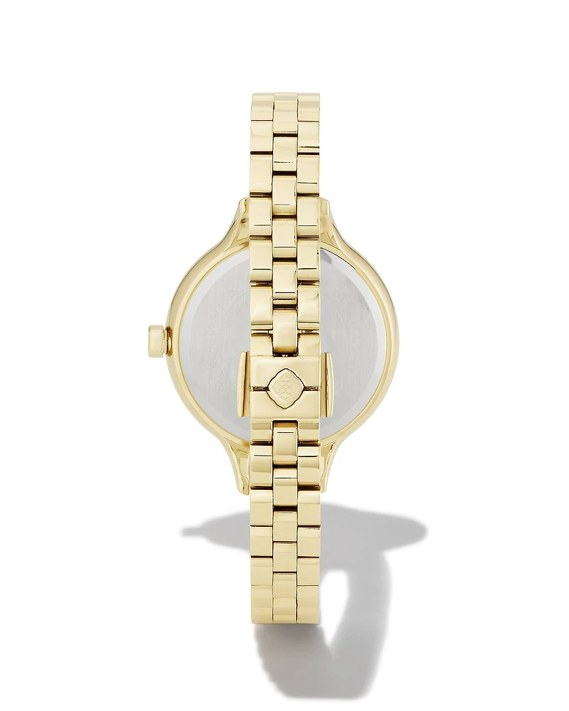 Alex Gold Tone Stainless Steel 35mm Narrow Watch Ivory Mother-of-Pearl