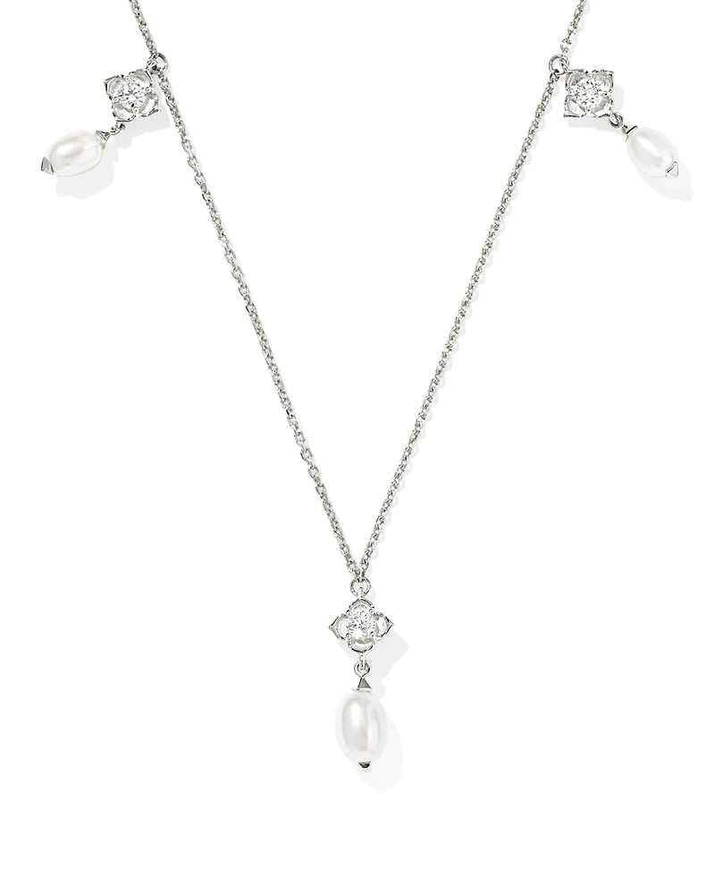 0.21 ct Lab Grown Diamond Dira 14k White Gold Pearl Strand Necklace
