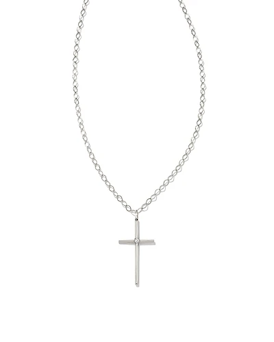 Thin Cross 14k White Gold Charm in White Diamond