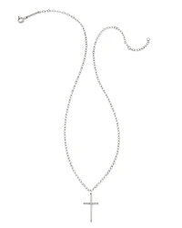 Thin Cross 14k White Gold Charm in White Diamond