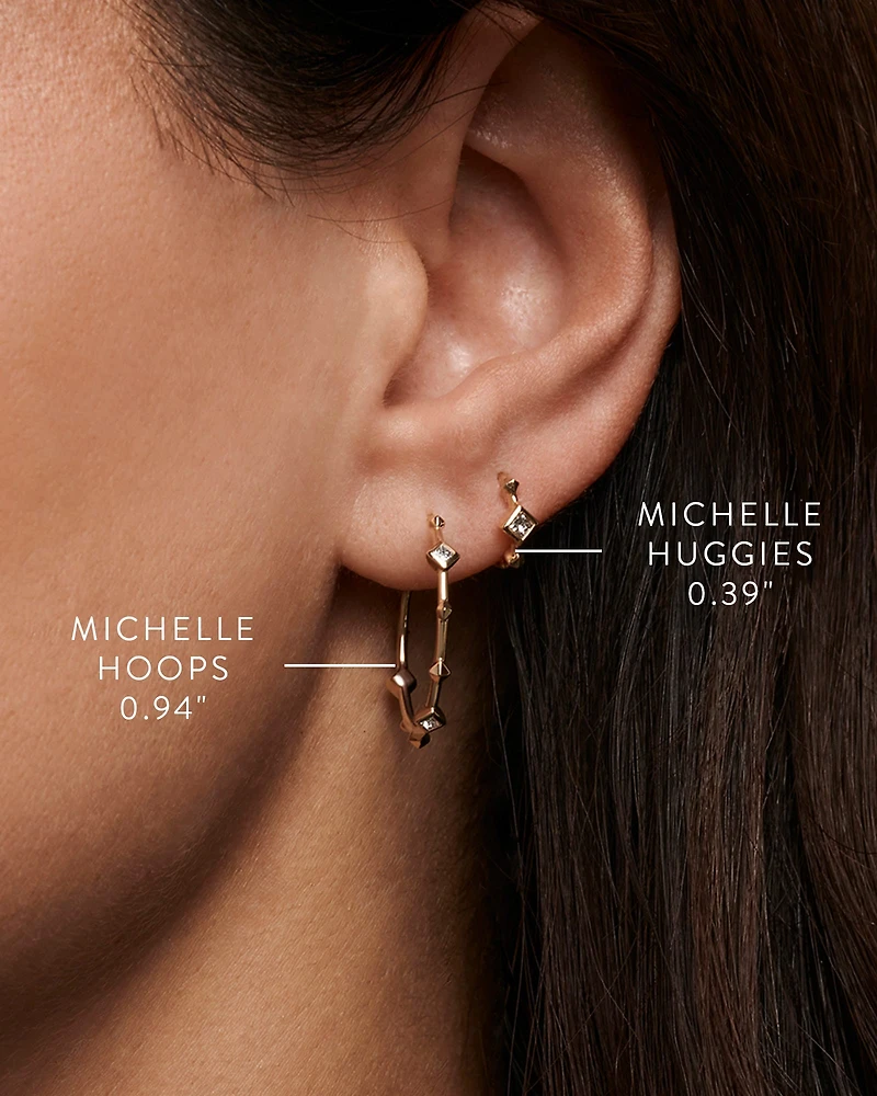 Michelle 14k Gold Huggie Earrings in White Diamond