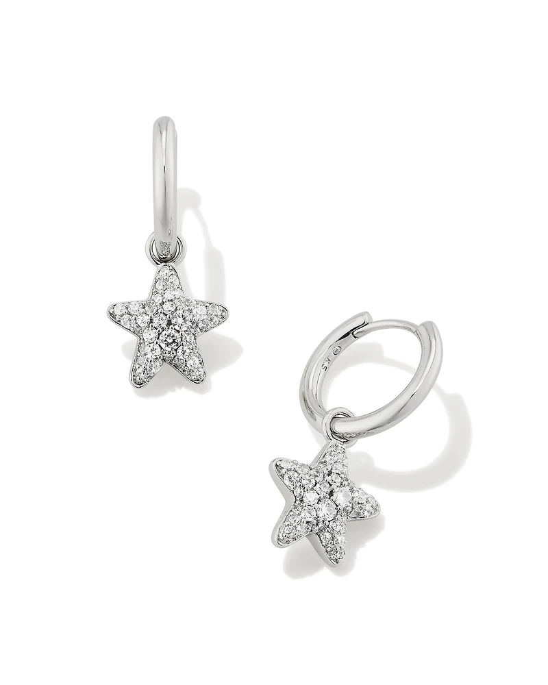 Jae Convertible Silver Star Pave Huggie Earrings in White CZ