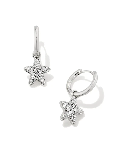 Jae Convertible Silver Star Pave Huggie Earrings in White CZ