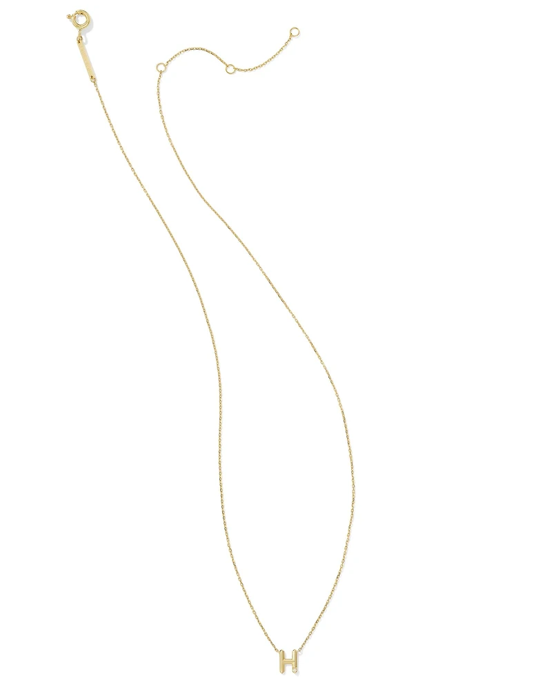 Diamond Accent Letter H 14k Yellow Gold Pendant Necklace in White Diamond