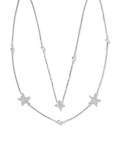 0.19 ct Star Cluster 14k White Gold Multi Strand Necklace in White Diamond