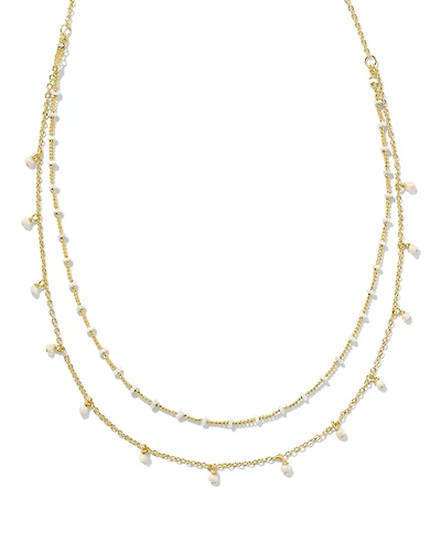 Eve Gold Multi Strand Necklace in White Mix
