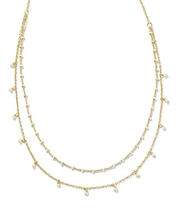 Eve Gold Multi Strand Necklace in White Mix