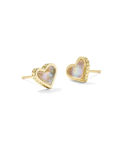 Framed Ari Heart Gold Stud Earrings Iridescent Drusy
