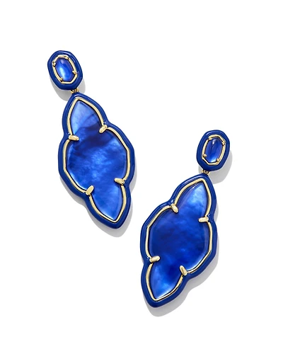 Abbie Gold Enamel Frame Statement Earrings Variegated Orange Magnesite