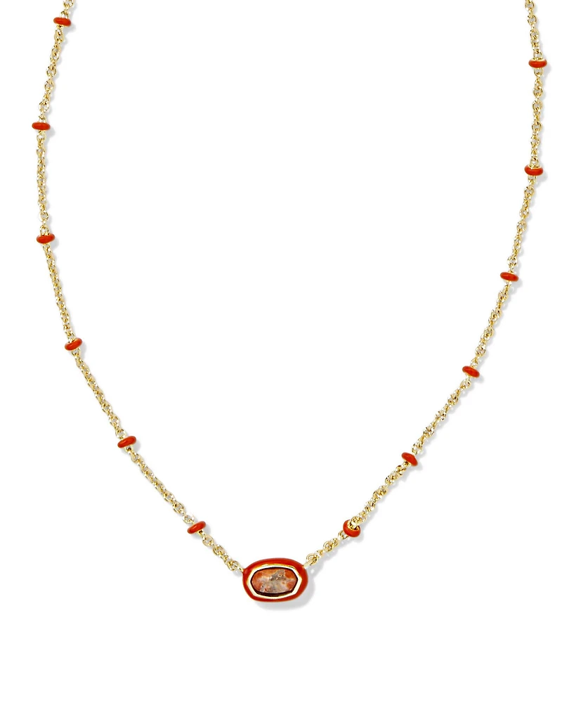 Mini Elisa Gold Enamel Frame Short Pendant Necklace Variegated Orange Magnesite
