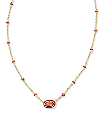 Mini Elisa Gold Enamel Frame Short Pendant Necklace Variegated Orange Magnesite