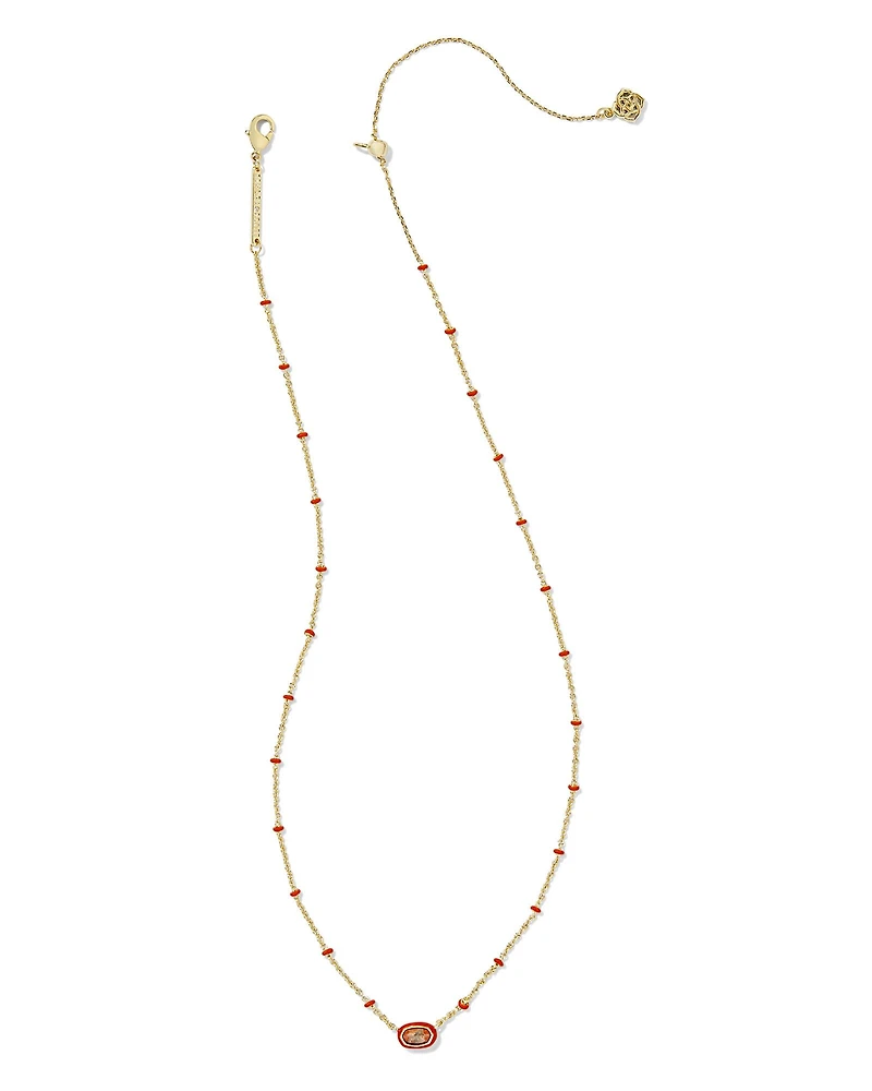 Mini Elisa Gold Enamel Frame Short Pendant Necklace Variegated Orange Magnesite