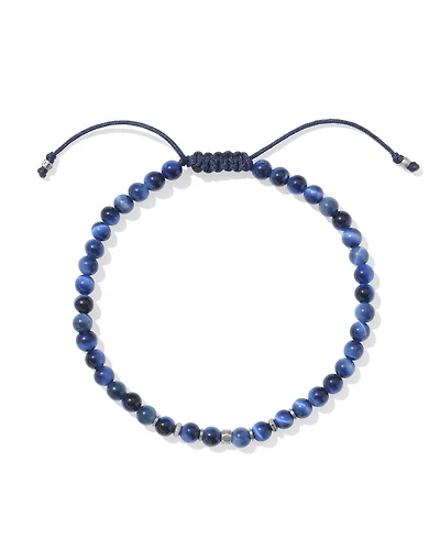 Otto Oxidized Sterling Silver Beaded Bracelet Blue Tiger's Eye