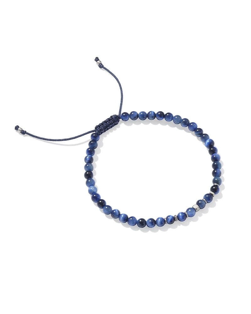 Otto Oxidized Sterling Silver Beaded Bracelet Blue Tiger's Eye