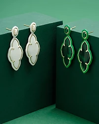 Abbie Gold Enamel Frame Statement Earrings Variegated Orange Magnesite
