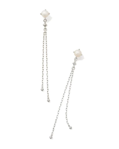 Emmaline Sterling Silver Chain Stud Earrings in Freshwater Cultured Pearl