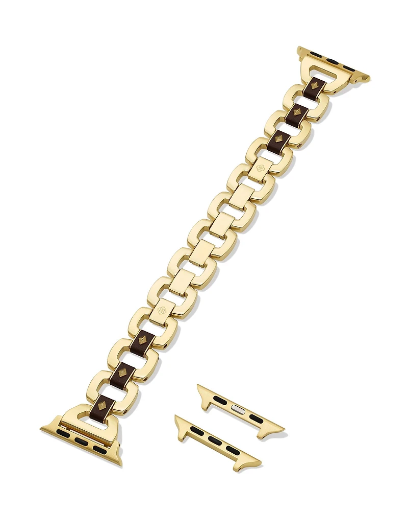 Nora Gold Tone Stainless Steel Leather Wrapped Watch Band