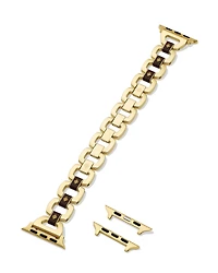 Nora Gold Tone Stainless Steel Leather Wrapped Watch Band