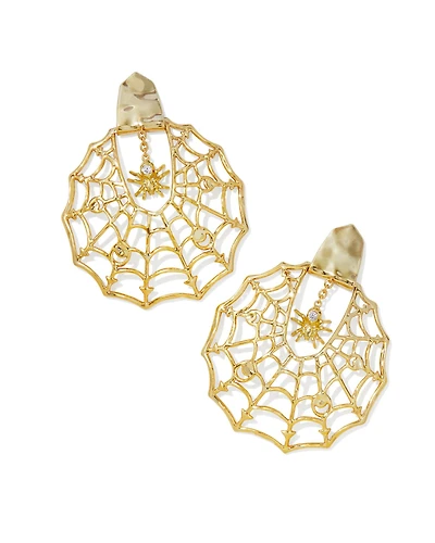 Spiderweb Gold Statement Earrings White CZ
