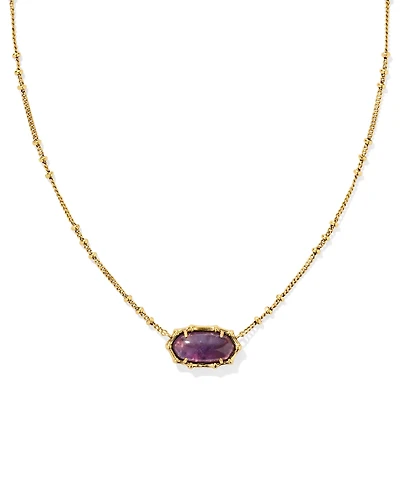 Elisa Vintage Gold Bamboo Frame Short Pendant Necklace in Dark Purple Amethyst