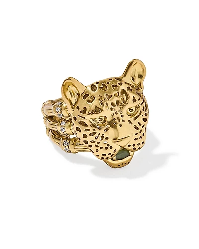 Maura Vintage Gold Jaguar Statement Ring Sage Serpentine