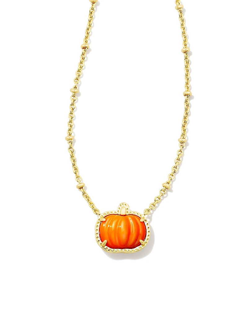 Pumpkin Gold Short Pendant Necklace Orange Mother-of-Pearl