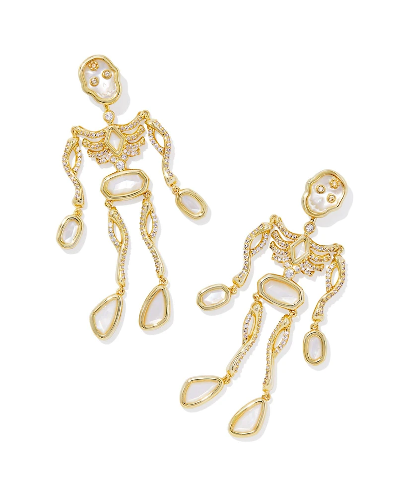 Skeleton Gold Statement Earrings Ivory Mother-of-Pearl