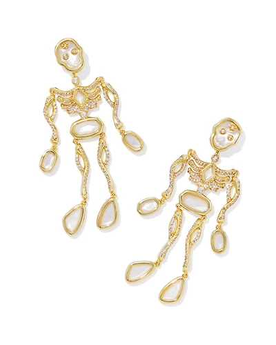Skeleton Gold Statement Earrings Ivory Mother-of-Pearl