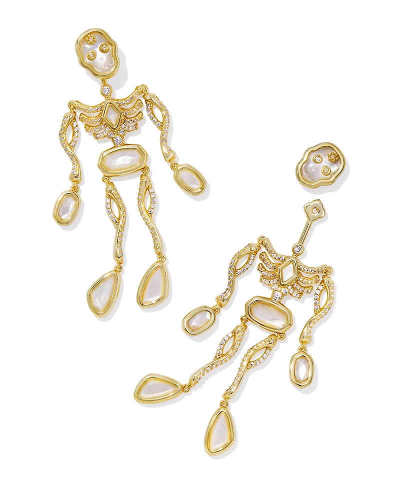 Skeleton Gold Statement Earrings Ivory Mother-of-Pearl