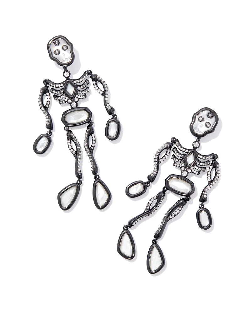 Skeleton Gold Statement Earrings in Ivory Mother-of-Pearl