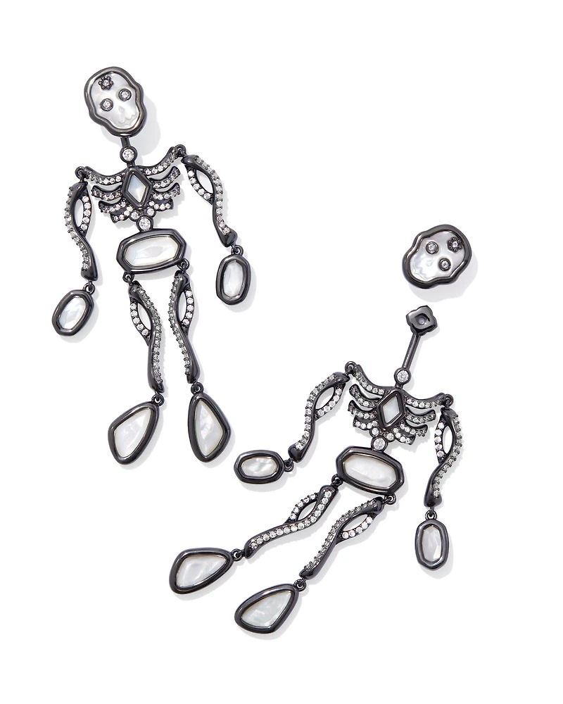 Skeleton Gold Statement Earrings in Ivory Mother-of-Pearl