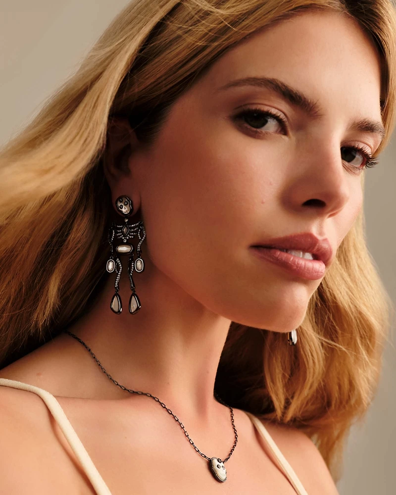 Skeleton Gold Statement Earrings in Ivory Mother-of-Pearl