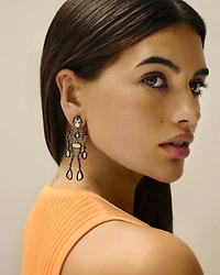 Skeleton Gold Statement Earrings in Ivory Mother-of-Pearl
