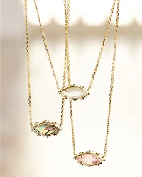 Genevieve Gold Short Pendant Necklace in Luster Plated Pink Cat's Eye Glass