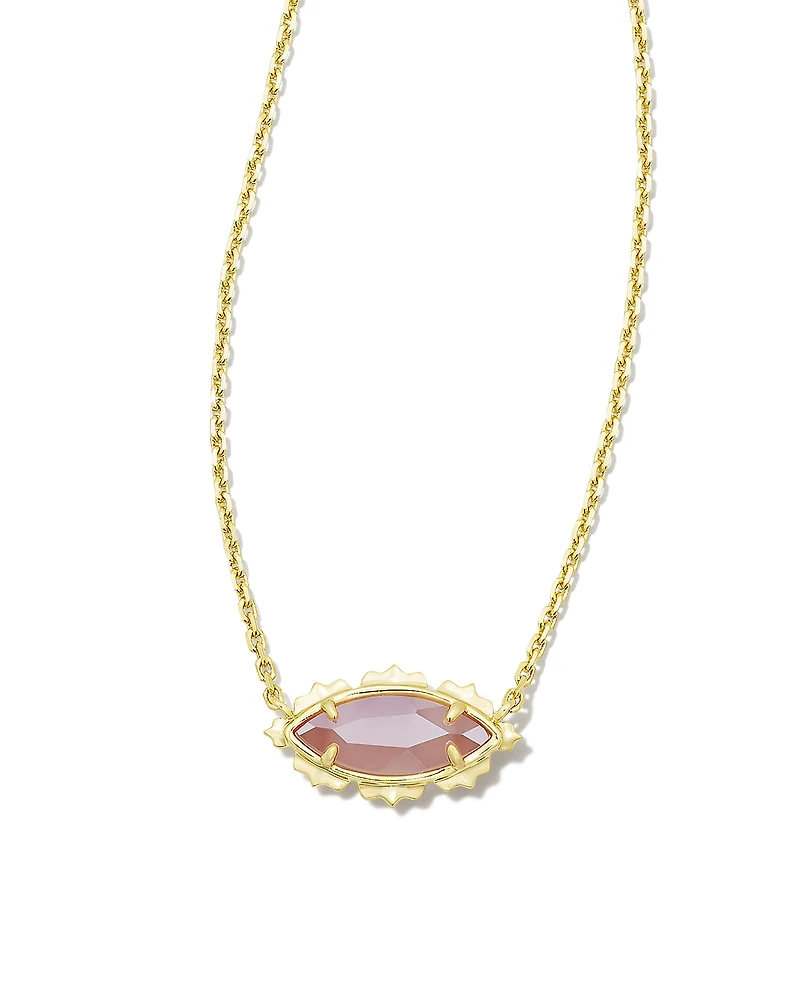 Genevieve Gold Short Pendant Necklace in Luster Plated Pink Cat's Eye Glass