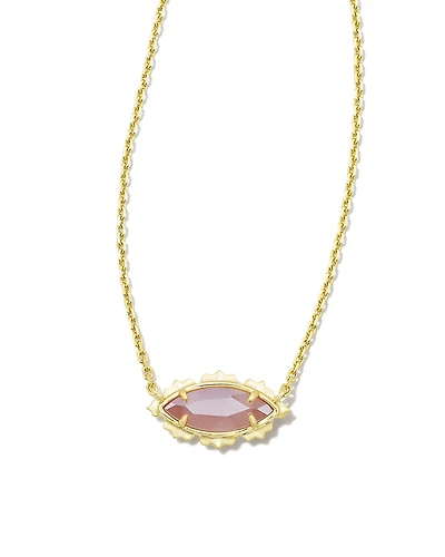Genevieve Gold Short Pendant Necklace in Luster Plated Pink Cat's Eye Glass