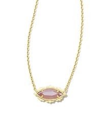 Genevieve Gold Short Pendant Necklace in Luster Plated Pink Cat's Eye Glass
