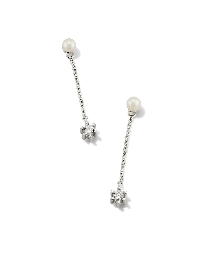 Leighton Silver Pearl Linear Earrings in Freshwater Cultured Pearl