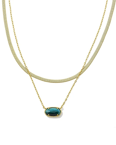 Grayson Herringbone Gold Multi Strand Necklace in Teal Tiger's Eye