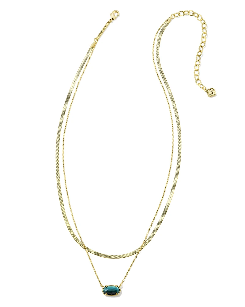 Grayson Herringbone Gold Multi Strand Necklace in Teal Tiger's Eye