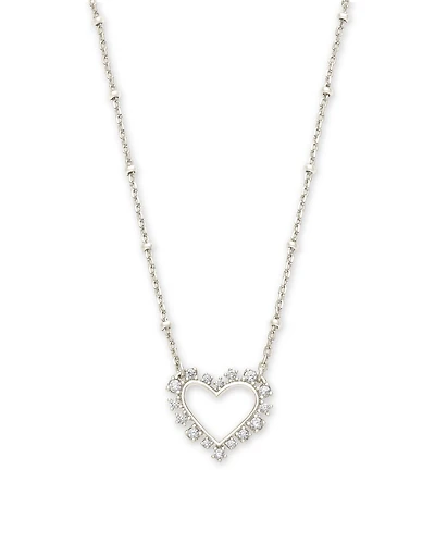 Ari Heart Silver Pendant Necklace in White Crystal