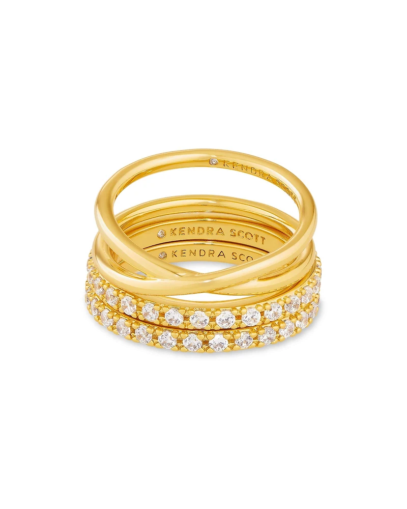 Livy Gold Rings Set of 3 White Crystal