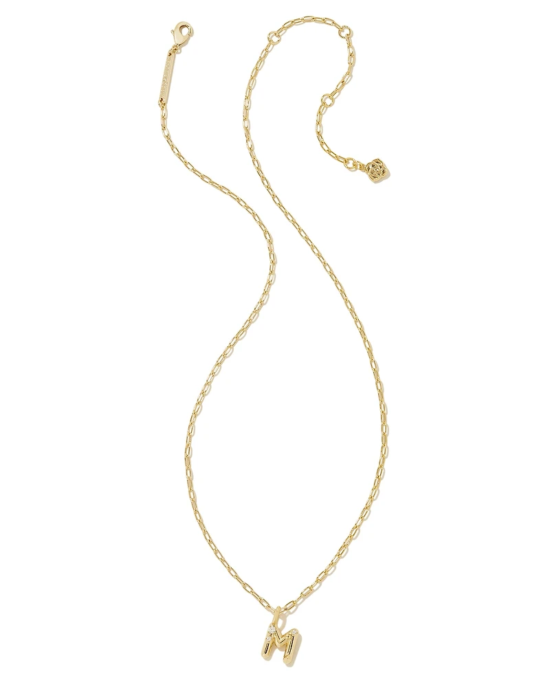 Crystal Letter M Gold Short Pendant Necklace in White Crystal