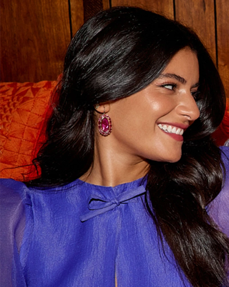 Kendra Scott Elle Gold Crystal Frame Drop Earrings in Kelly Green