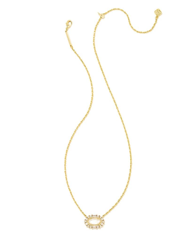 Elisa Gold Crystal Frame Short Pendant Necklace in Ivory Mother-of-Pearl