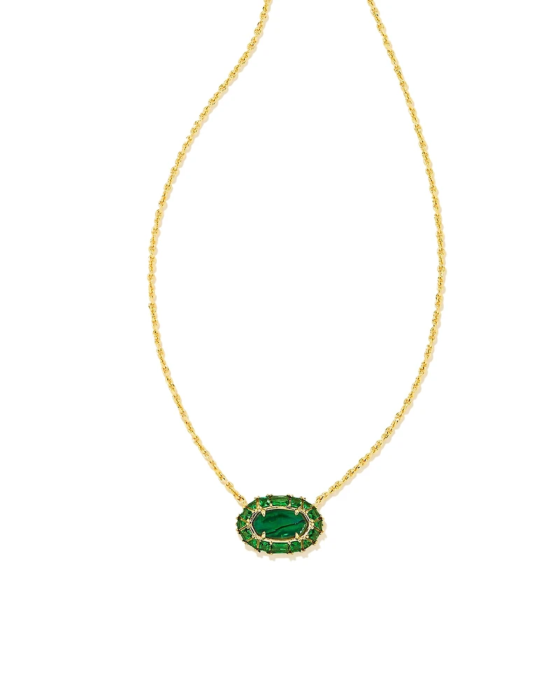 Elisa Gold Crystal Frame Short Pendant Necklace in Kelly Green Illusion