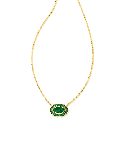 Elisa Gold Crystal Frame Short Pendant Necklace in Kelly Green Illusion